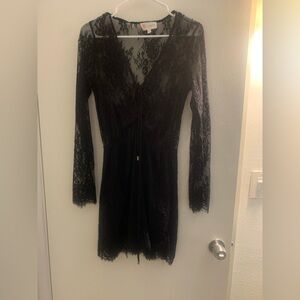 L'ATISTE Black Lace Long Sleeve Mini Dress